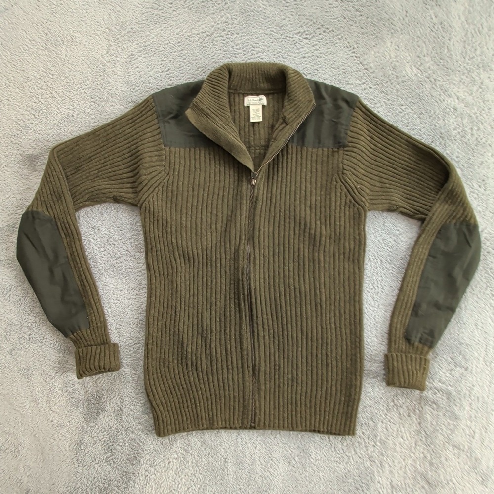 LL Bean Mens Large Tall Merino Lambswool Full Zip Sweater Green 518295 Hiking
